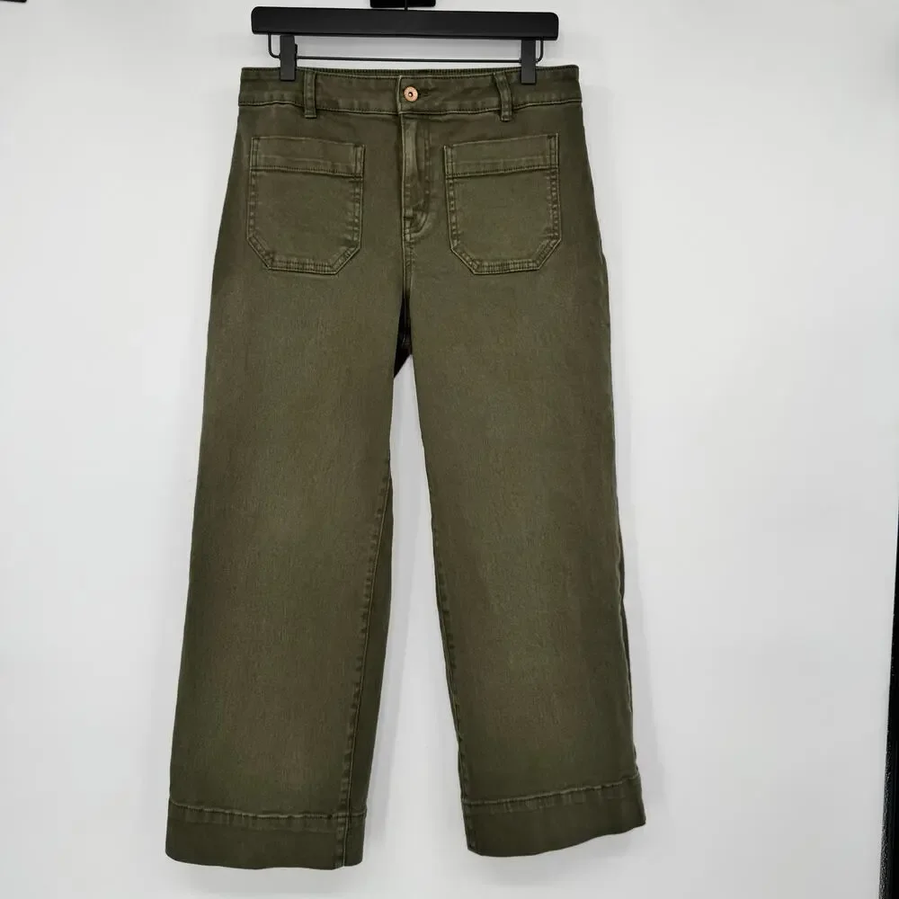 NWOT Sanctuary Denim The Marine Wide Leg Crop Jeans 29 Army Green Patch Pocket - Picture 5 of 16